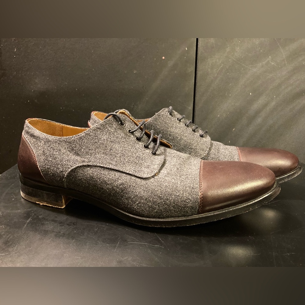 TAFT Jack Cap-Toe Derby in Oxblood and Gray Wool | Size 9US/42EU
